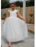 Flutter Sleeves Ivory Lace Tulle Flower Girl Dress